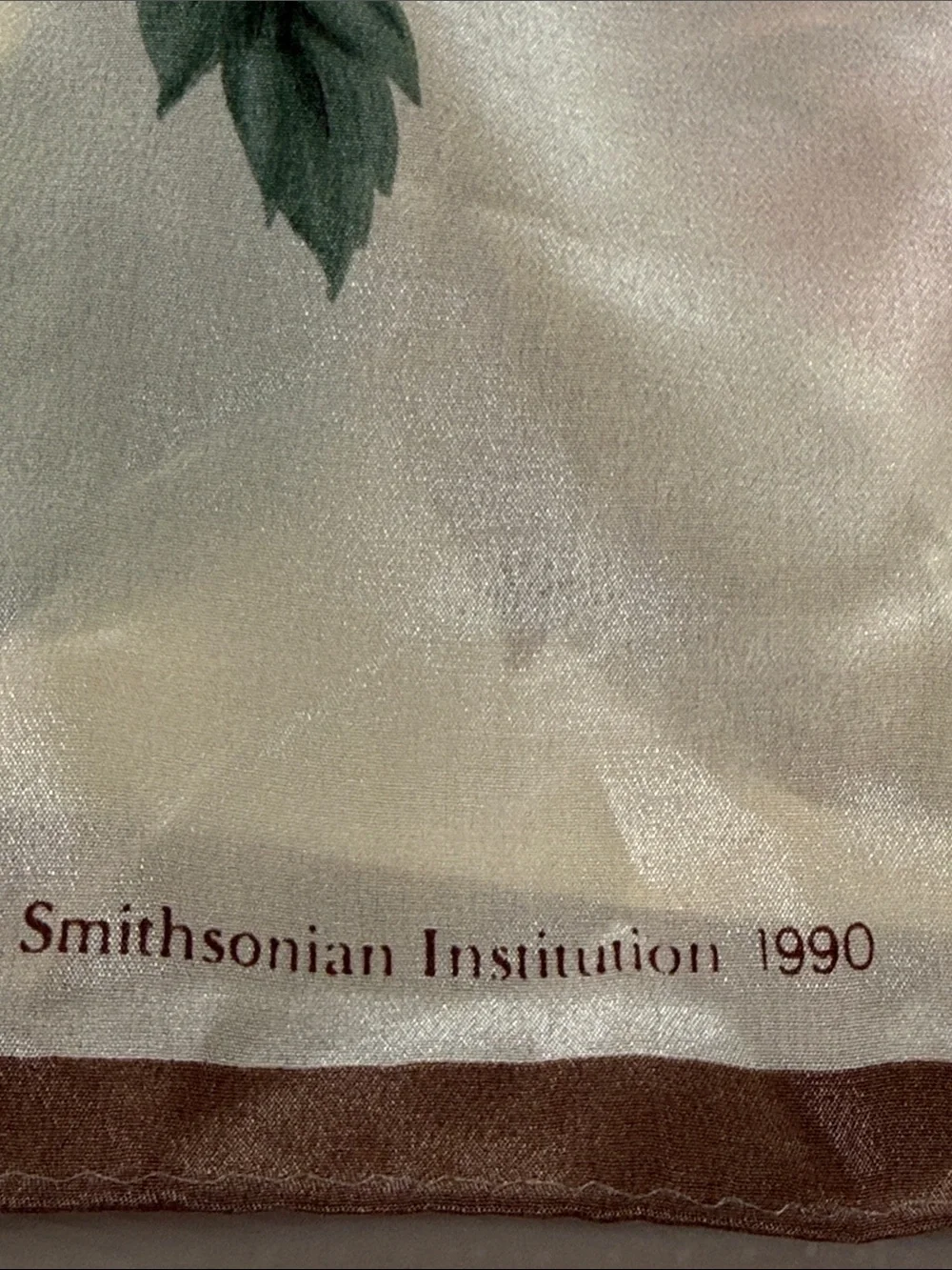 Smithsonian 1990 Silk-Cream Floral Autumn Leaf Scarf Brown Border New never used